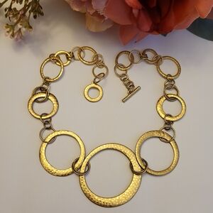 Ralph Lauren Necklace Sign RLL Round Hammered Links Goldtone Designer Statement